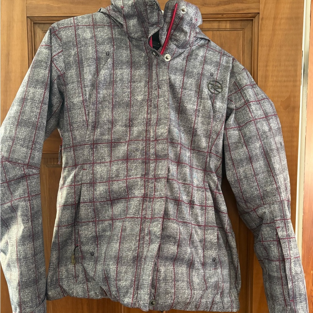 Rossignol Gray Plaid Ski Jacket with Pink Windowpane Lines
